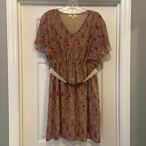 Flutter Sleeve V Neck Dress with Belt